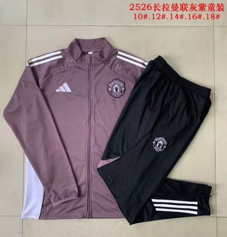 Kids - Thailand Quality(AAA) 25/26 Manchester United Purple Soccer Tracksuit