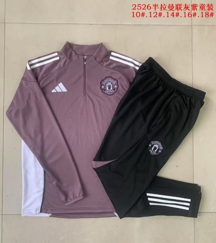 Kids - Thailand Quality(AAA) 25/26 Manchester United Purple Soccer Tracksuit 02