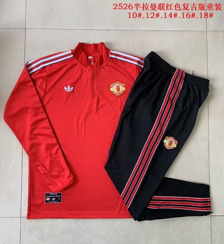 Kids - Thailand Quality(AAA) 25/26 Manchester United Red Soccer Tracksuit