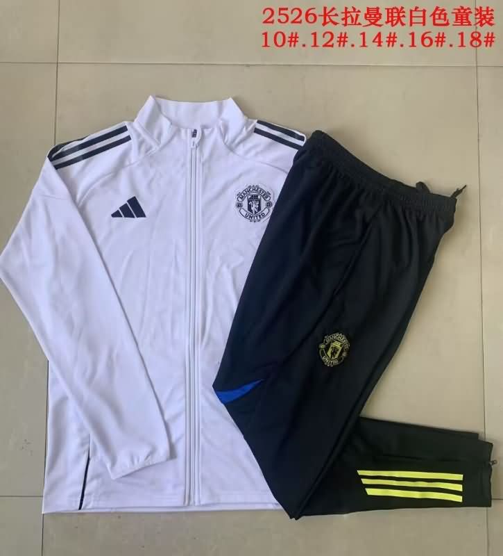 Kids - Thailand Quality(AAA) 25/26 Manchester United White Soccer Tracksuit