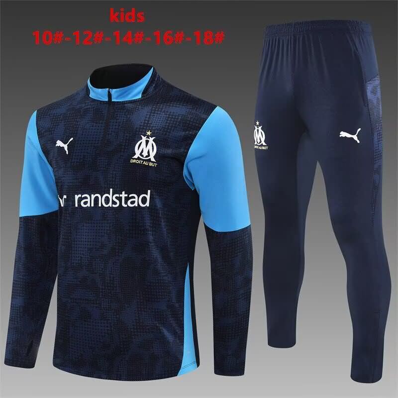 Kids - Thailand Quality(AAA) 25/26 Marseilles Dark Blue Soccer Tracksuit
