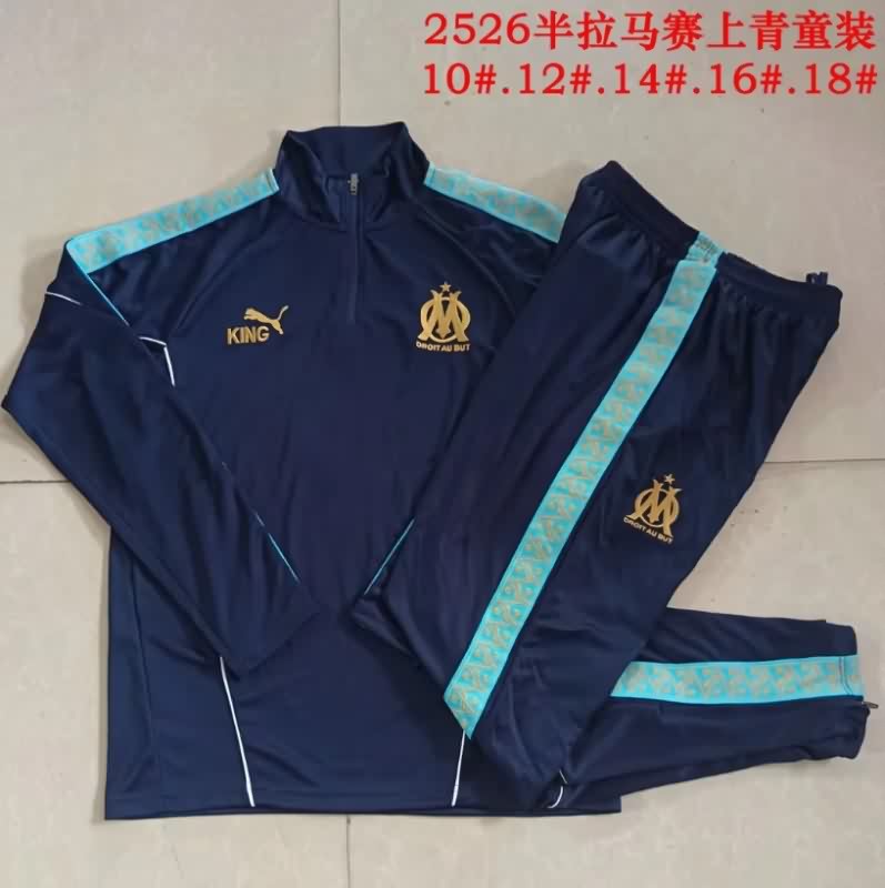 Kids - Thailand Quality(AAA) 25/26 Marseilles Dark Blue Soccer Tracksuit 02