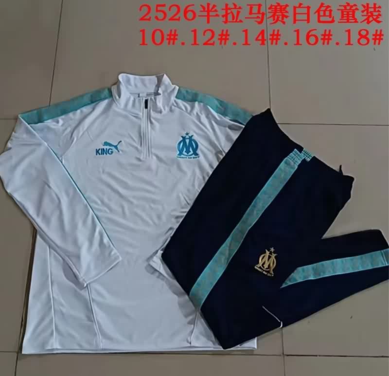 Kids - Thailand Quality(AAA) 25/26 Marseilles White Soccer Tracksuit