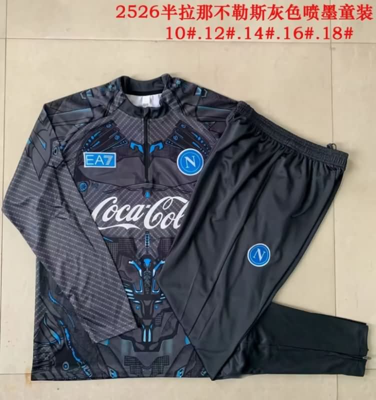 Kids - Thailand Quality(AAA) 25/26 Napoli Black Soccer Tracksuit