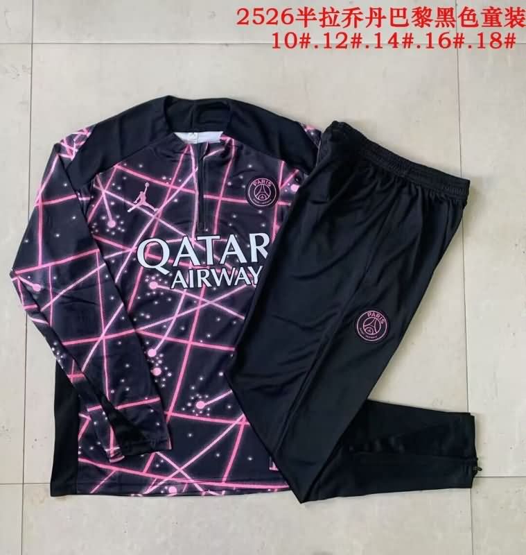 Kids - Thailand Quality(AAA) 25/26 Paris St Germain Black Soccer Tracksuit 03