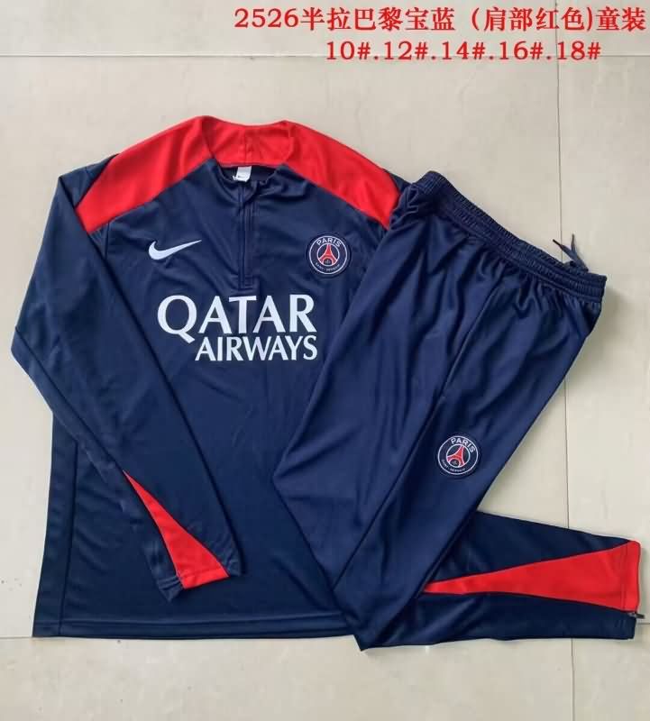 Kids - Thailand Quality(AAA) 25/26 Paris St Germain Dark Blue Soccer Tracksuit 02