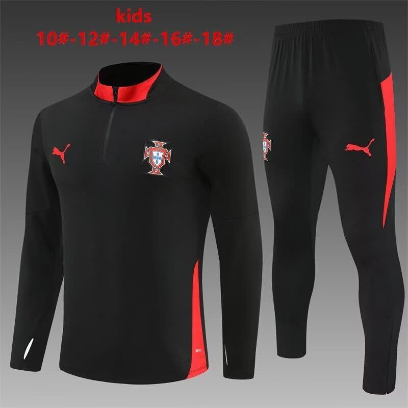 Kids - Thailand Quality(AAA) 2025 Portugal Black Soccer Tracksuit