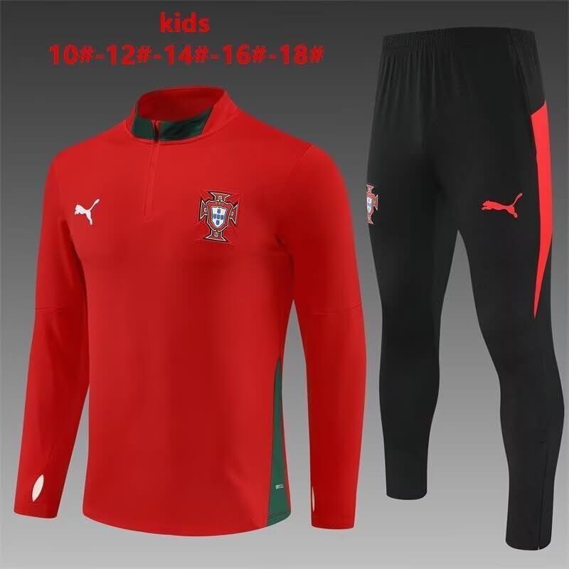 Kids - Thailand Quality(AAA) 2025 Portugal Red Soccer Tracksuit