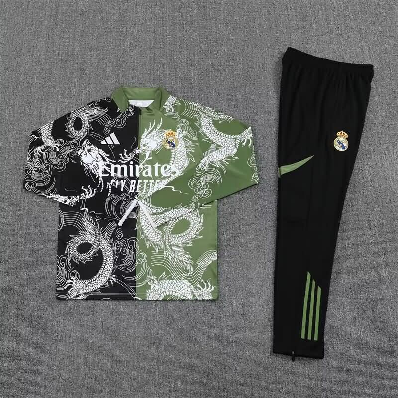 Thailand Quality(AAA) 25/26 Real Madrid Black Green Soccer Tracksuit
