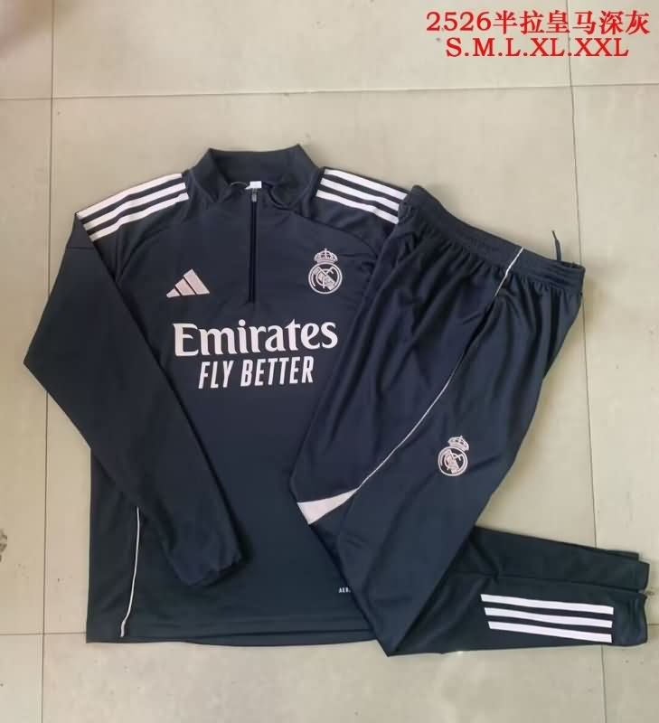 Thailand Quality(AAA) 25/26 Real Madrid Dark Grey Soccer Tracksuit