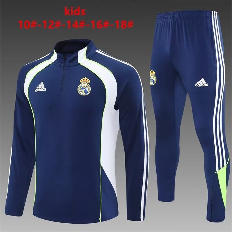 Kids - Thailand Quality(AAA) 25/26 Real Madrid Dark Blue Soccer Tracksuit