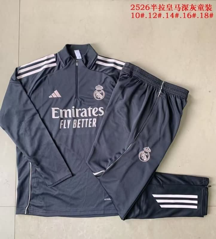 Kids - Thailand Quality(AAA) 25/26 Real Madrid Dark Blue Soccer Tracksuit 03