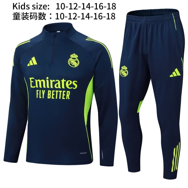 Kids - Thailand Quality(AAA) 25/26 Real Madrid Dark Blue Soccer Tracksuit 04