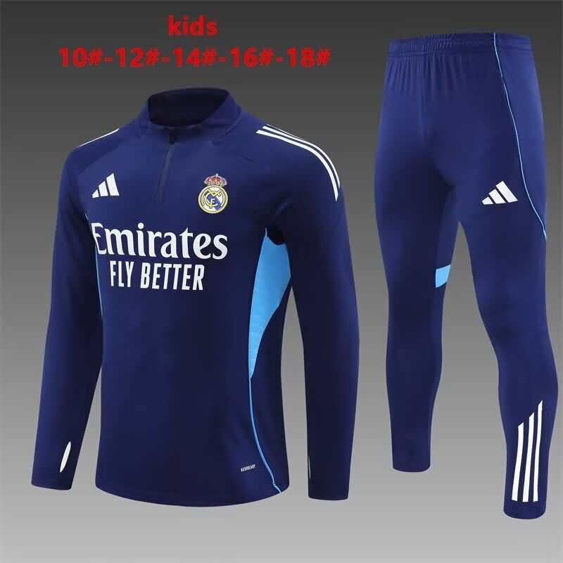 Kids - Thailand Quality(AAA) 25/26 Real Madrid Dark Blue Soccer Tracksuit 05