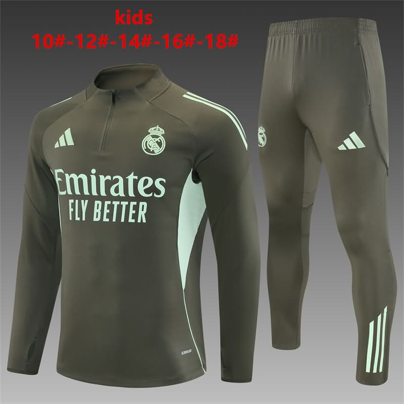 Kids - Thailand Quality(AAA) 25/26 Real Madrid Dark Green Soccer Tracksuit