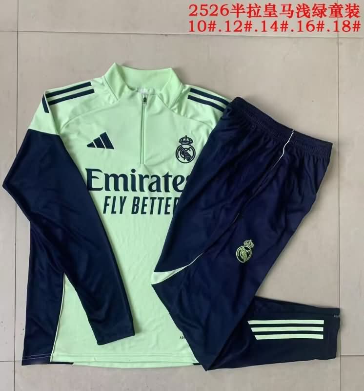 Kids - Thailand Quality(AAA) 25/26 Real Madrid Green Soccer Tracksuit 02