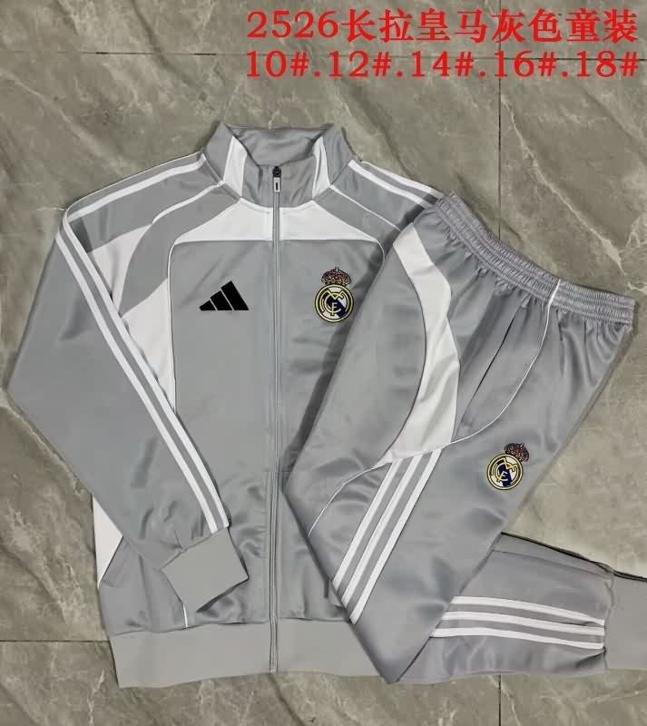 Kids - Thailand Quality(AAA) 25/26 Real Madrid Grey Soccer Tracksuit 03
