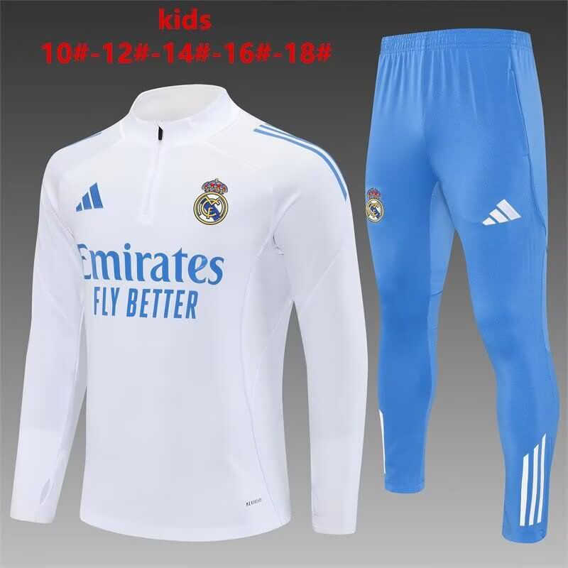 Kids - Thailand Quality(AAA) 25/26 Real Madrid White Soccer Tracksuit 05