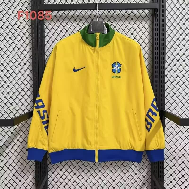 Thailand Quality(AAA) 2025 Brazil Yellow Soccer Windbreaker 02