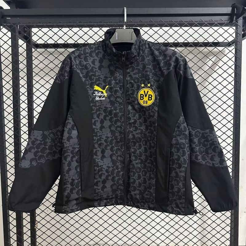 Thailand Quality(AAA) 25/26 Dortmund Black Grey Reversible Soccer Windbreaker