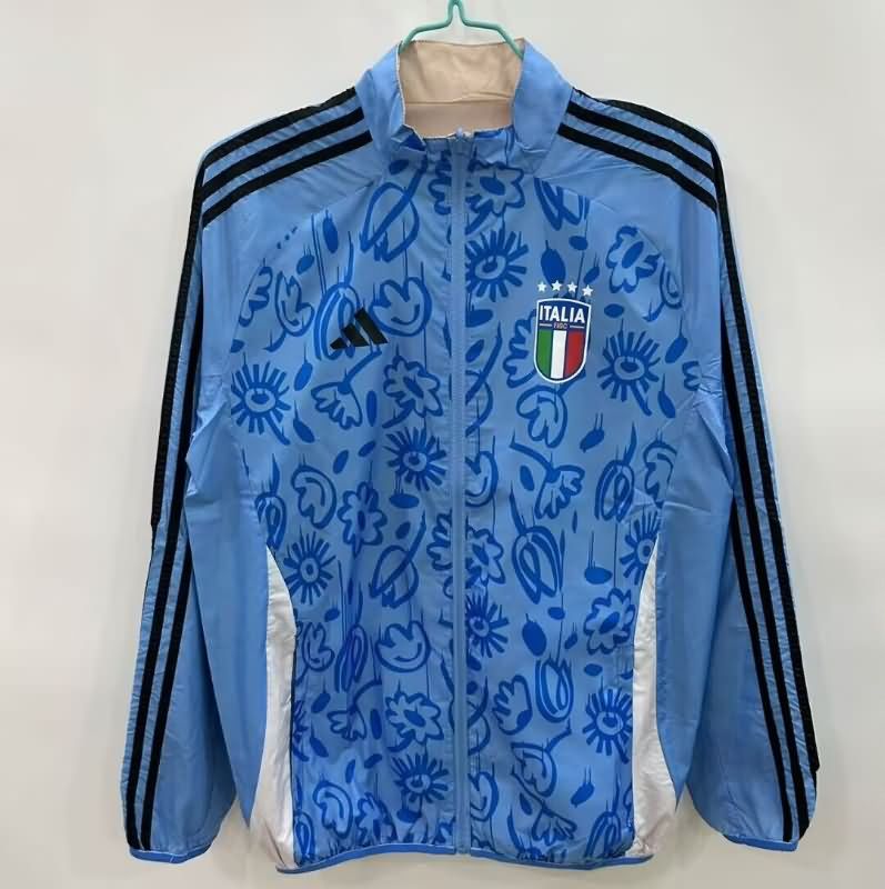 Thailand Quality(AAA) 2025 Italy Blue Grey Reversible Soccer Windbreaker
