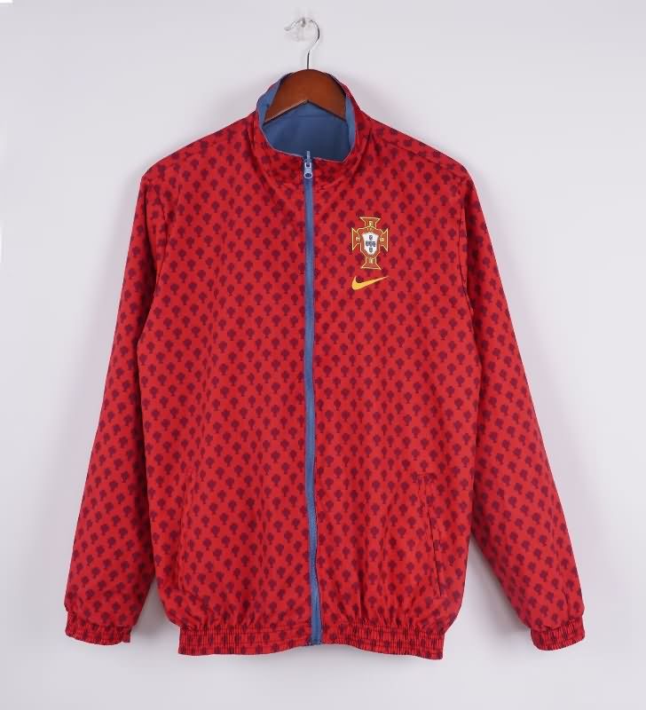 Thailand Quality(AAA) 2025 Portugal Red Blue Reversible Soccer Windbreaker