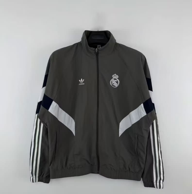 Thailand Quality(AAA) 25/26 Real Madrid Grey Soccer Windbreaker