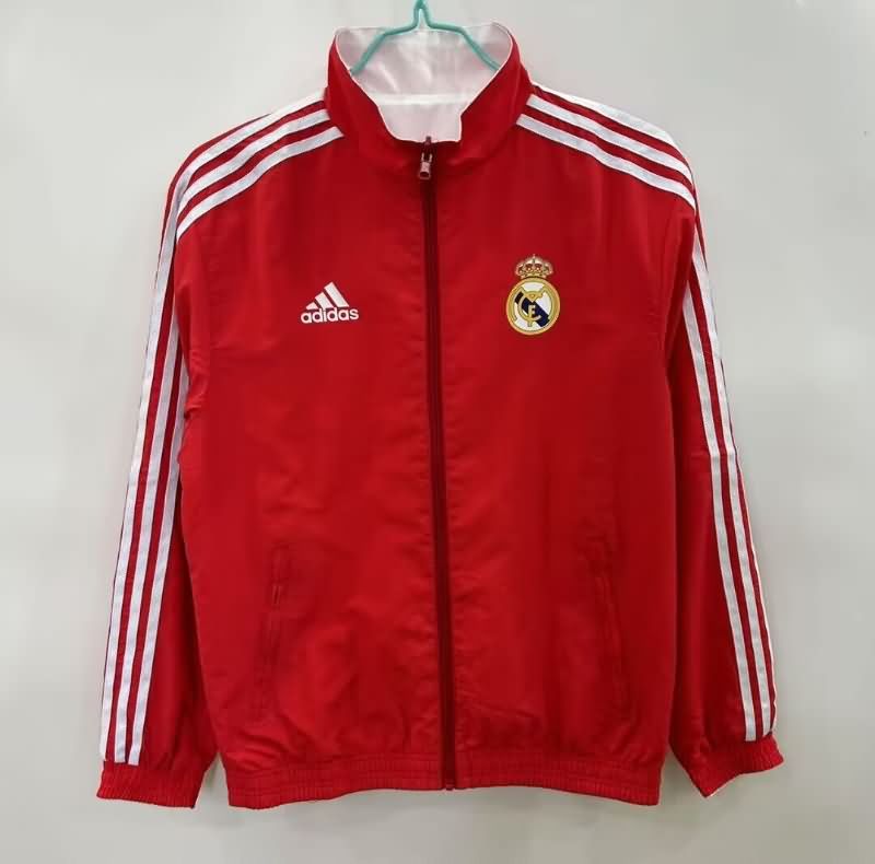 Thailand Quality(AAA) 25/26 Real Madrid Red White Reversible Soccer Windbreaker