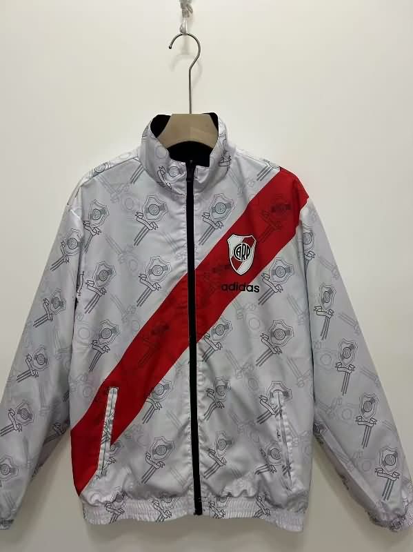 Thailand Quality(AAA) 2025 River Plate Grey Black Reversible Soccer Windbreaker