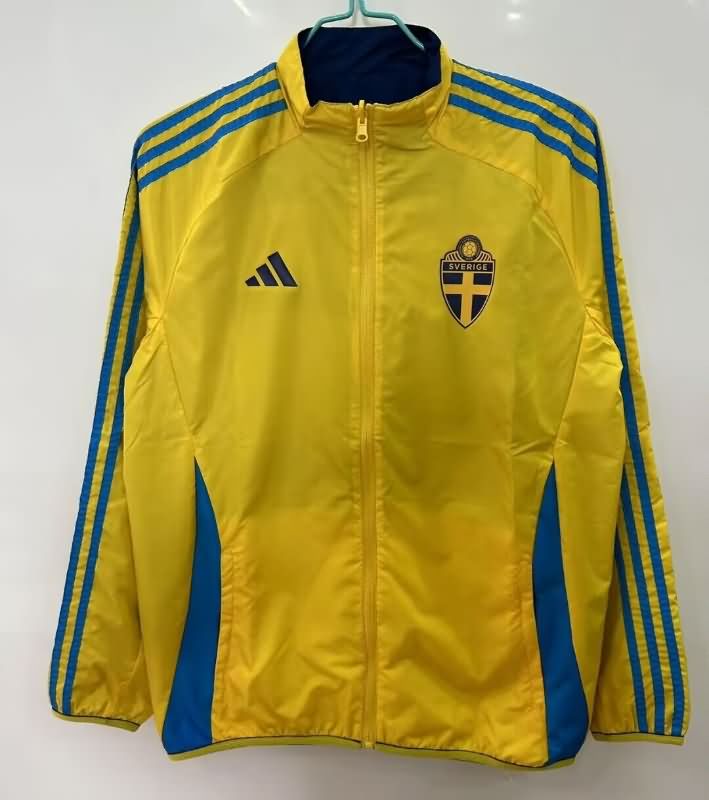 Thailand Quality(AAA) 2025 Sweden Yellow Dark Blue Reversible Soccer Windbreaker