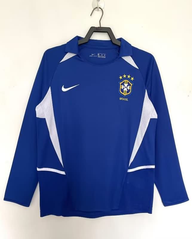 Thailand Quality(AAA) 2002 Brazil Away Long Sleeve Retro Soccer Jersey