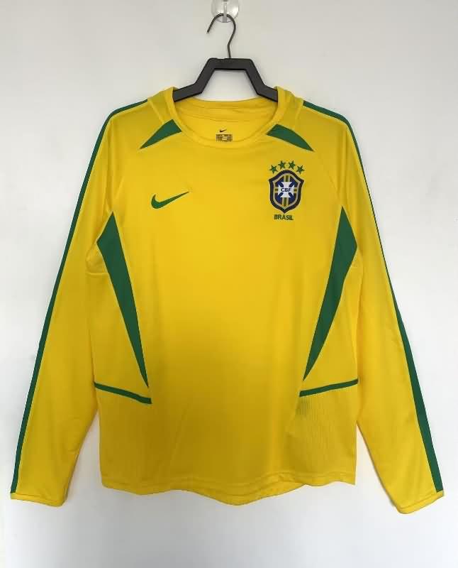 Thailand Quality(AAA) 2002 Brazil Home Long Sleeve Retro Soccer Jersey