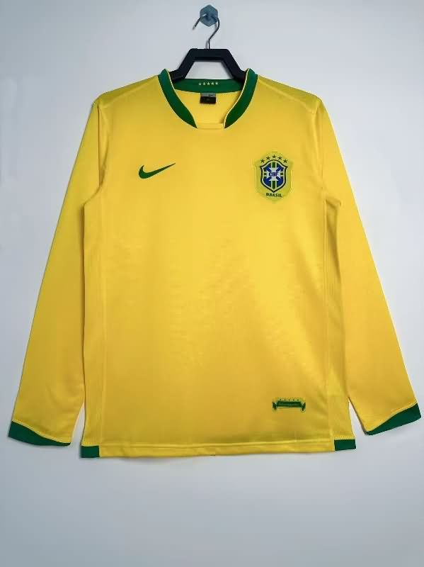 Thailand Quality(AAA) 2006 Brazil Home Long Sleeve Retro Soccer Jersey