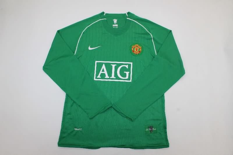 Thailand Quality(AAA) 2007/08 Manchester United Goalkeeper Green Long Retro Soccer Jersey