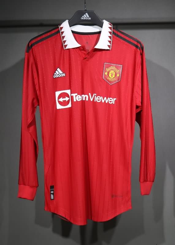 Thailand Quality(AAA) 2022/23 Manchester United Home Long Sleeve Retro Soccer Jersey (Player)