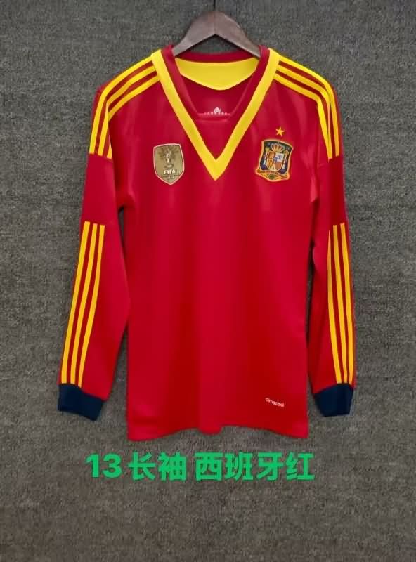 Thailand Quality(AAA) 2013 Spain Home Long Sleeve Retro Soccer Jersey