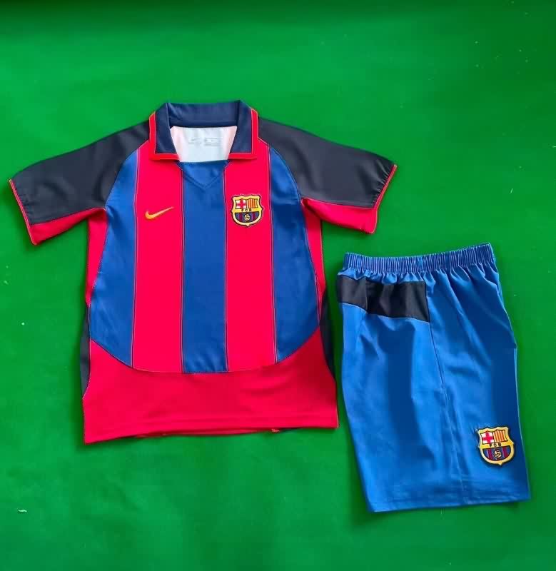 2003/04 Barcelona Home Kids Soccer Jersey And Shorts