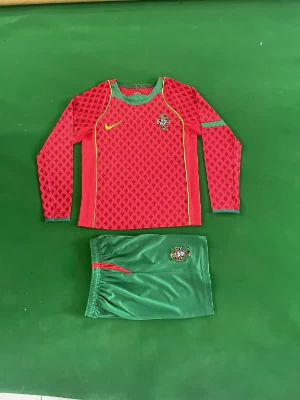 2004 Portugal Home Long Sleeve Kids Soccer Jersey And Shorts