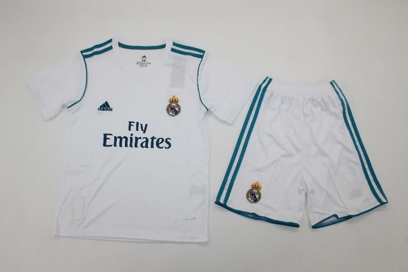 2017/18 Real Madrid Home Kids Soccer Jersey And Shorts