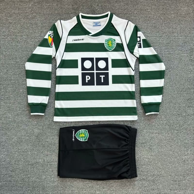 2002/03 Sporting Lisbon Home Long Sleeve Kids Soccer Jersey And Shorts